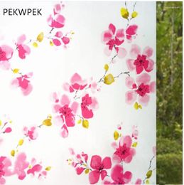 Window Stickers Self-Adhesive Frosted Glass Film Purple/Red Peach Flower Bathroom Transparent Opaque 45-85x500cm