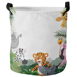 Laundry Bags Jungle Animal Cartoon Giraffe Elephant Foldable Basket Large Capacity Waterproof Storage Organiser Kid Toy Bag