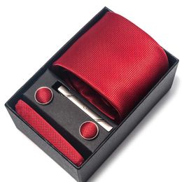 Neck Tie Set Silk Tie Men Newest style Holiday Gift Tie Pocket Squares Cufflink Set Necktie Box Man Wedding Accessories Fit Workplace