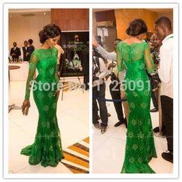 Party Dresses Arrival Red Carpet Miss Nigeria Mermaid Green Lace Celebrity Dress Elegant Long Sleeves Evening Custom Made