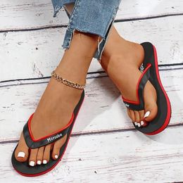 Slippers Patchwork Color Beach Flip Flops Female Summer Sandals Soft Slip-on Letter Print Shoes Woman Fashion Slides Wholesale