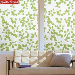 Window Stickers Fresh Green Leaf Pattern Self-adhesive Film Living Room Bedroom Bathroom Kids Sliding Door Sunscreen Opaque