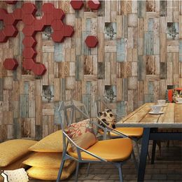 Wallpapers Wallpaper Retro Nostalgic Colour Wooden Board Wood Grain Mediterranean Striped Living Room Bedroom Background