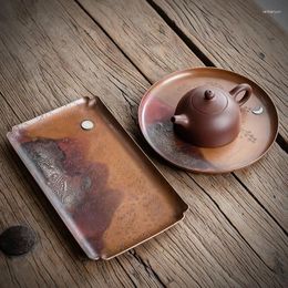 Tea Trays Handmade Silver Gilded Red Copper Water Drop Container Pot Tray Bubble Table Bamboo Storage Teaware