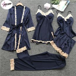 Home Clothing PULABO Summer Y2k Thin Section 5 Pcs Women Pyjama Set Lace Sexy With Chest Pad Spaghetti Strap Sleepwear