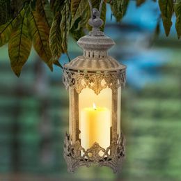 Candle Holders Hanging Handle Candlestick Retro Lantern Dust-proof Holding With Transparent Glass Indoor Stick