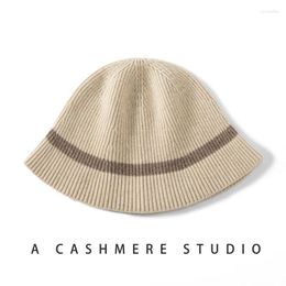 Berets High Quality Cashmere Bucket Hats For Women Autumn Winter Casual Fashion Knitted Striped Cap Outdoor Decorate Warm Hat