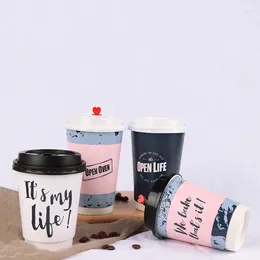 Disposable Cups Straws 50pcs European Style Creative Coffee Cup Party Favor Double Layer Hollow Anti Drink Paper Package With Lid