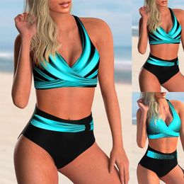 Women's Swimwear High-quality Piece Swimsuit With Minimalist Lines Printed Vest Lace Up Sexy Beach Outfit S-5XL
