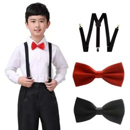 Girls 36 Boys Color Set Suspenders Braces Elastic Y-Suspenders With Bow Tie Fashion Belt Or Children Baby Kids T1010 Y-
