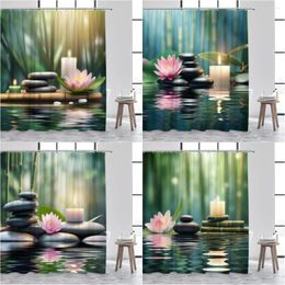 Shower Curtains Zen Curtain Landscape Lotus Candle River Stone Green Bamboo Forest Leaves Modern Polyester Fabric Bathroom Decor