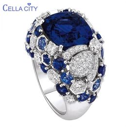 Cellacity Classic Silver 925 Ring For Charm Women With Oval Blue Sapphire Gemstones Fingle Fine Jewerly Whole Size 6 10 2207255680613