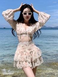 Work Dresses Hstar Summer Sweet Girl Print Two Piece Set Women V-neck Backless Sexy Crop Top Cake Skirt Sets Vacation Beach 2 Suits