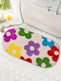 Carpets Cute Y2k Plant Flowers Tufted Rug For Bathroom Girl's Bedroom Home Decor Fluffy Oval Groovy Colorful Bath Carpet Nonslip Mat