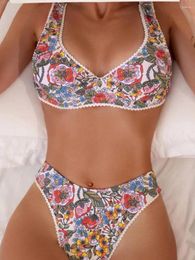 Women's Swimwear 2024 Sexy Bikini Women Print Brazilian Set Push Up Swimsuit Swim Wear Biquini Lace Female