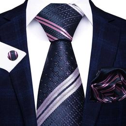 Neck Tie Set Fashion Brand Slik Tie For Men Woven Festive Present Tie Handkerchief Cufflink Set Necktie Shirt Accessories Red Striped
