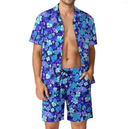 Men's Tracksuits Blue Flower Men Sets Ditsy Floral Print Streetwear Casual Shirt Set Short Sleeve Design Shorts Summer Vacation Suit Big