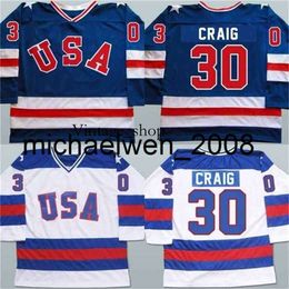 Vin Weng Mens 30 Jim Craig Jersey 1980 Miracle On Ice Hockey Jerseys 100% Stitched Embroidery Team USA Hockey Jerseys Blue White S-3XL