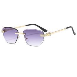 Fashion New Carter Leopard Head Polygonal Womens Sunglasses Reflective Film Metal Frameless Trimmed Glasses category