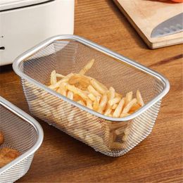 Storage Bottles Strainer Colander Stainless Steel Sink Mesh Basket Fine Oil Rectangle French Fries Holder Potato Cooking Tool