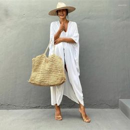 Sexy Bikini Cover-ups Retro Long Kimono Beach Dress White Tunic Women Plus Size Cardigan Swim Suit Cover Up