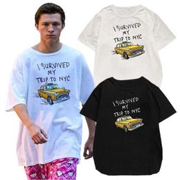 Men's T-Shirts Tom Holland Same Style I Survived My Trip To NYC Classic T Shirt Vitruvian Pizza T Women Men Fashion Casual Oversized T-Shirt T240510