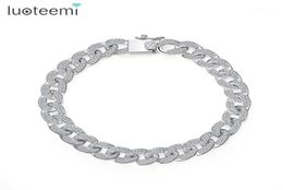 LUOTEEMI Fashion High Quality CZ Crystal Curb Cuban Chain Bracelets For Women White Gold Colour Luxury Wedding Bracelet Jewellery12538208