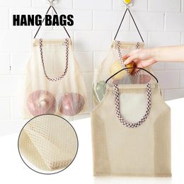 Storage Bags Reusable Mesh Bag Hanging Vegetable Fruit Net Breathable Wall-mounted Garlic Organizer Kitchen Accessories