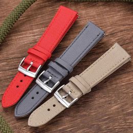 Watch Bands Waterproof canvas belt+genuine belt 18mm 20mm 22mm quick release nylon wrist strap sports Q240510