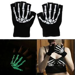 Solid Adult Acrylic For Knitting Warm Half Finger Glove Human Skeleton Head Gripper Print Cycling Non-Slip Wrist Gloves Fy5602 913 s