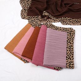 Ethnic Clothing Pleated Cotton Scarves Leopard Print Hijab Scarf For Women Crinkle Muslim Long Shawls Headscarf Wraps Islam Turban Headband