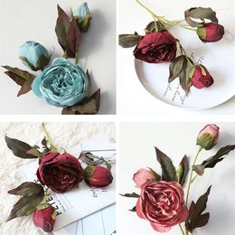 Decorative Flowers INS 3 Heads Peonies Artificial Burned Peony Silk DIY Fake Faux Wedding Stage Backdrop Decoration