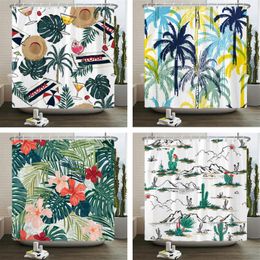 Shower Curtains Tropical Green Plant Printing Waterproof Polyester Fabric Curtain With Hooks Home Decor Bathroom