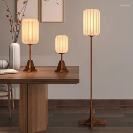Floor Lamps Vintage Style Lamp Cloth Wood Copper El Room Parlor Restaurant Tea Lighting Fixtures E27 Bulb Drop