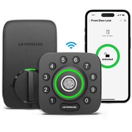 ULTRALOQ U-bolt Pro Smart with Sensor, 8-in-1 Keyless Entry Lock, Built-in Wifi, Fingerprint Recognition, Application Remote Control, Automatic Unlocking, Door