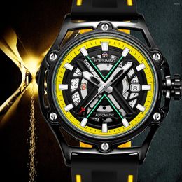 Wristwatches 2024 FORSINING Yellow Robot X Design Transparent Skeleton Rubber Band Men Mechanical Automatic Watch Luxury Montre Homme Clock