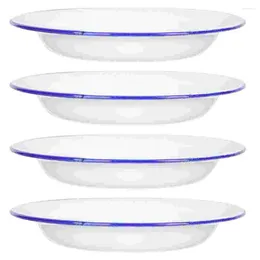 Dinnerware Sets 4 Pcs White Enamel Plate Steamed Dish Plates Household Holder Tray