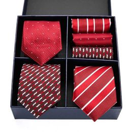 Neck Tie Set Woven 100% Silk Gift Box 3 Set Tie Handkerchief Cufflink Set Pocket Squares Necktie For Men Gravata Brown Clothing Accessories