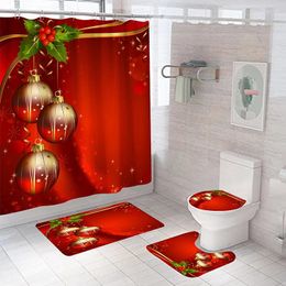 Shower Curtains Christmas Ball Curtain 4-piece Bath Mat Set Carpet Toilet Cover Room Decoration Non-slip