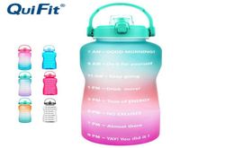 QuiFit 2L 64OZ 38L 128OZ Tritan Gallon Water Bottle With FlipFlop BPA Drink Bottles Portable Sports phone Stand GYM Jug 2109874870