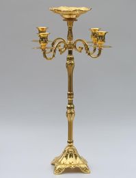 selling 65cm Gold finish candelabra with flower bowl5arms weddings event candle holder centerpiece candelabrum5834191