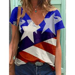 New Womens Independence Day Theme Printed V neck shirt Imitation Cotton Short Sleeved T shirt shirts for women designer long sleeves F94R