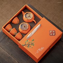 Teaware Sets 2024 Creativity Ceramic Ruyi Tea Set Gift Box Persimmon Can Cup Wedding Celebration