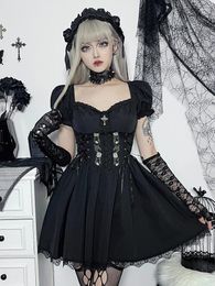 Casual Dresses AltGoth Vintage Gothic Princess Dress Women Dark Harajuku Lace Up Cross Corset Streetwear Partywear Lolita Female