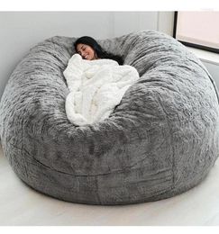 Chair Covers Super Large 7ft Giant Fur Bean Bag Cover Living Room Furniture Big Round Soft Fluffy Faux BeanBag Lazy Sofa Bed Coat3486410