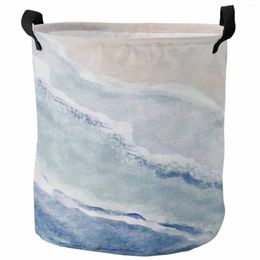 Laundry Bags Ocean Waves And Beach Gradient Blue Foldable Dirty Basket Kid's Toy Organiser Waterproof Storage Baskets