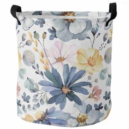 Laundry Bags Plants Wild Flowers Leaves Summer Pastoral Blue Foldable Basket Kid's Toy Organizer Waterproof Storage Baskets