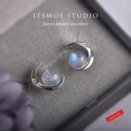 Stud Earrings ITSMOS Geometric Labradorite Moon S925 Silver C-Shaped Round Natural Stone Circle Jewellery For Women