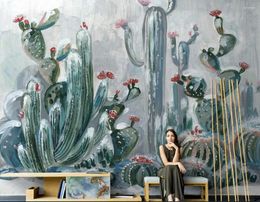 Wallpapers Custom Wallpaper Mural Nordic Abstract Graffiti Plant Cactus Oil Painting Living Room TV Background Wall Papel Pintado De Pared