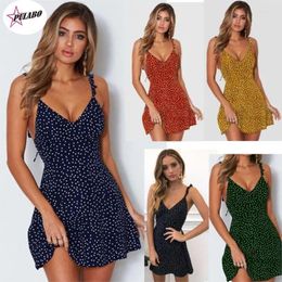 Casual Dresses PULABO Fashion Lovely Women Sleeveless Wrap Boho Polka Dot Loose Causal Butterfly Sleeve Mini Dress Summer Sundress Holiday